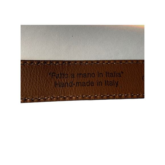 Mens Brown Genuine Italian Leather Belt Silver Square Buckle Z3 - Picture 6 of 7